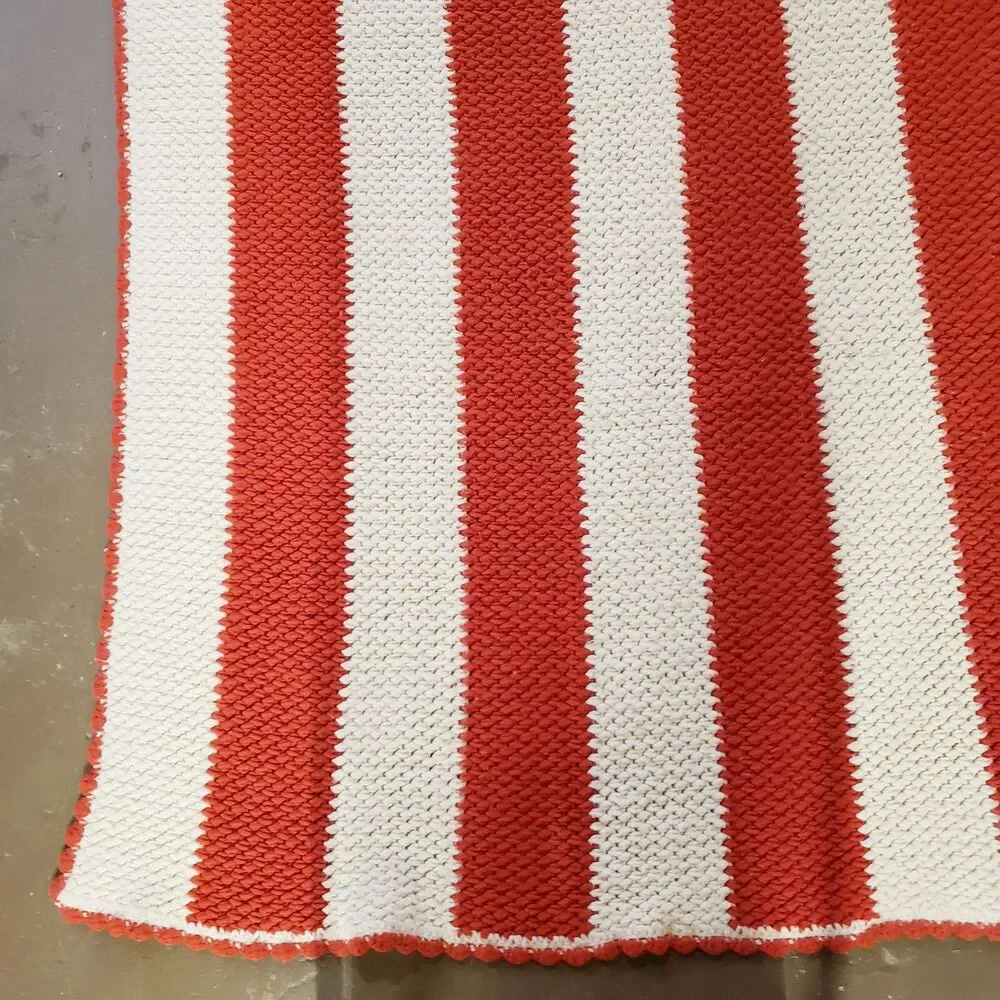 Vintage Afghan Throw Blanket Orange White Striped Fall Halloween MCM